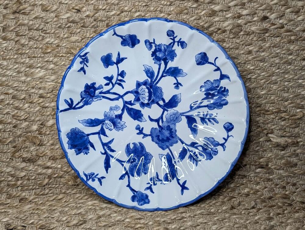 Vintage A&B Blue & White Floral Porcelain Bowl Serving Platter Hand Painted 13"